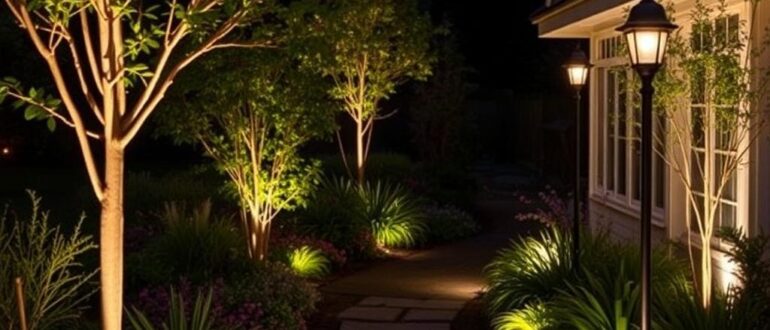 Освещение сада: светильники и схемы размещения